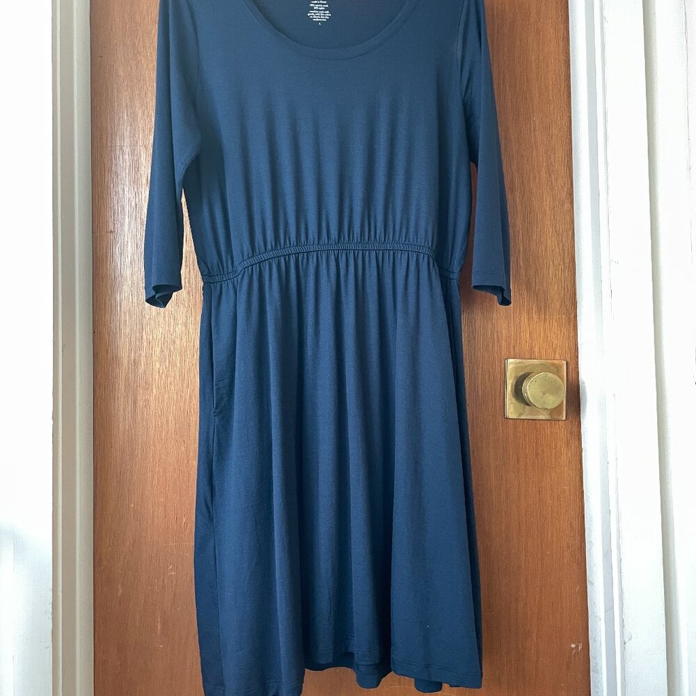 Wool& size L Marine Blue Fiona Fit and Flare Merino Wool Dress
